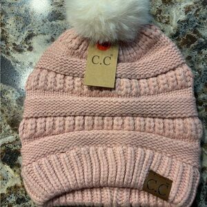 C.C Adult or Kids Pink Knit Pom Beanie